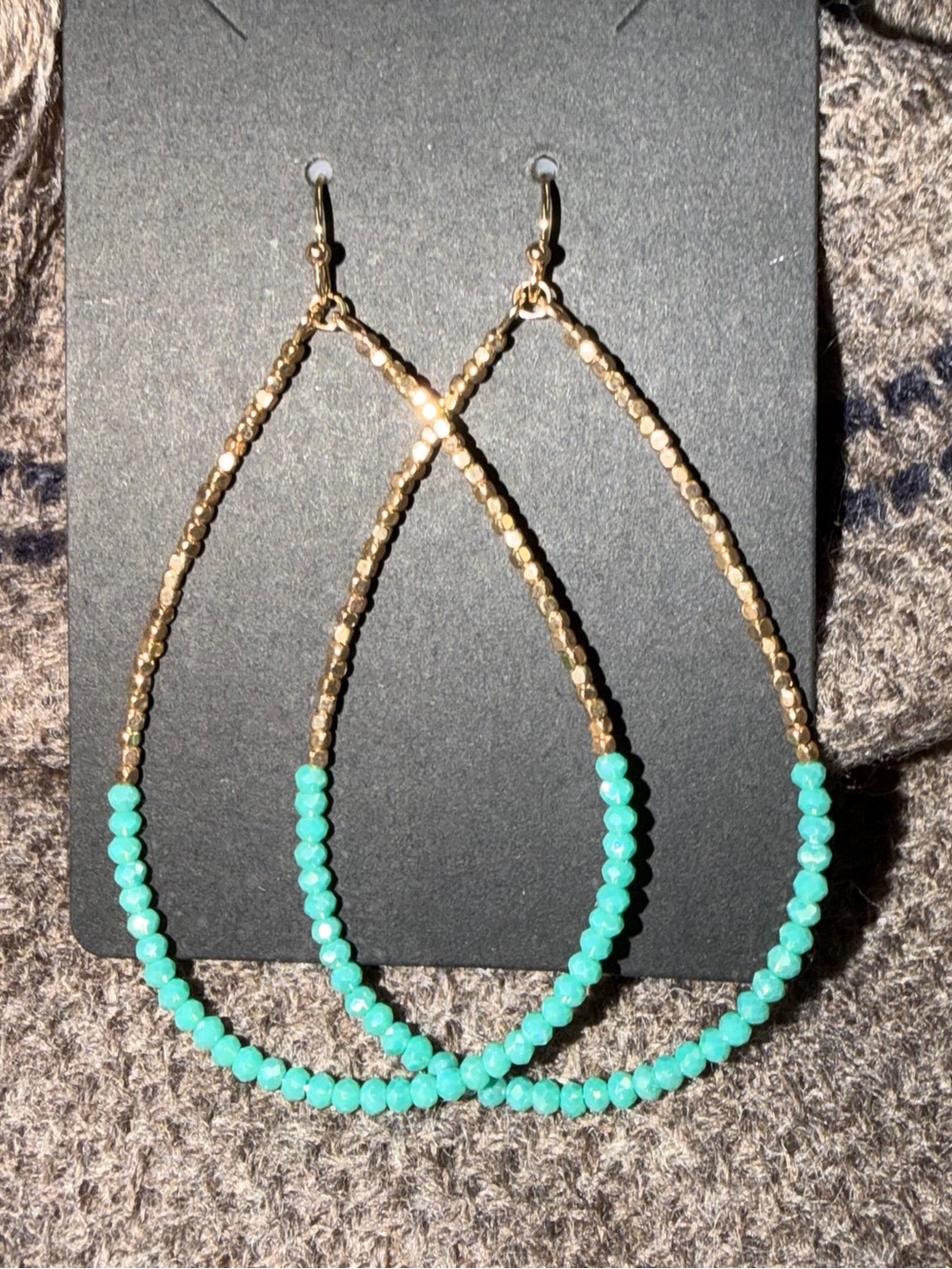 Gold and Turquoise Beaded Teardrop Earrings